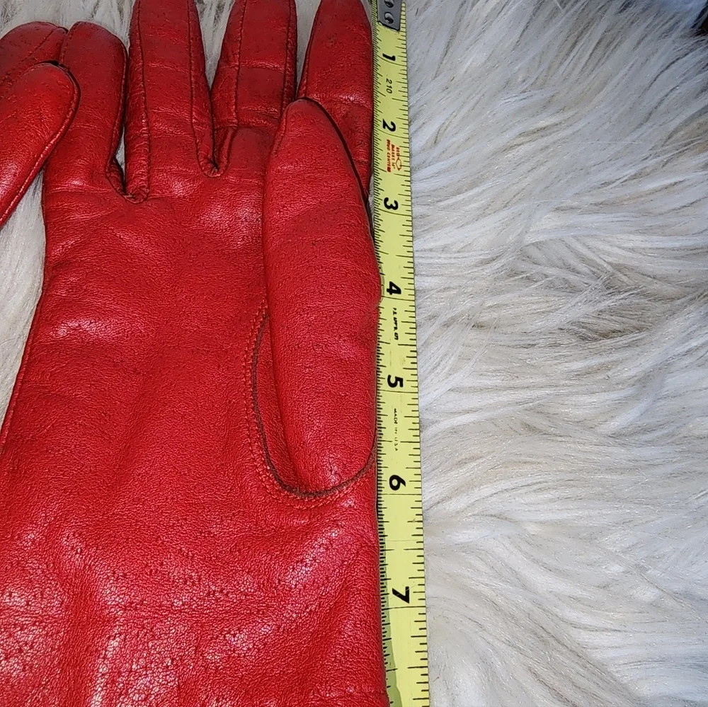 Van Raalte Vintage Red Textured Leather Gloves S